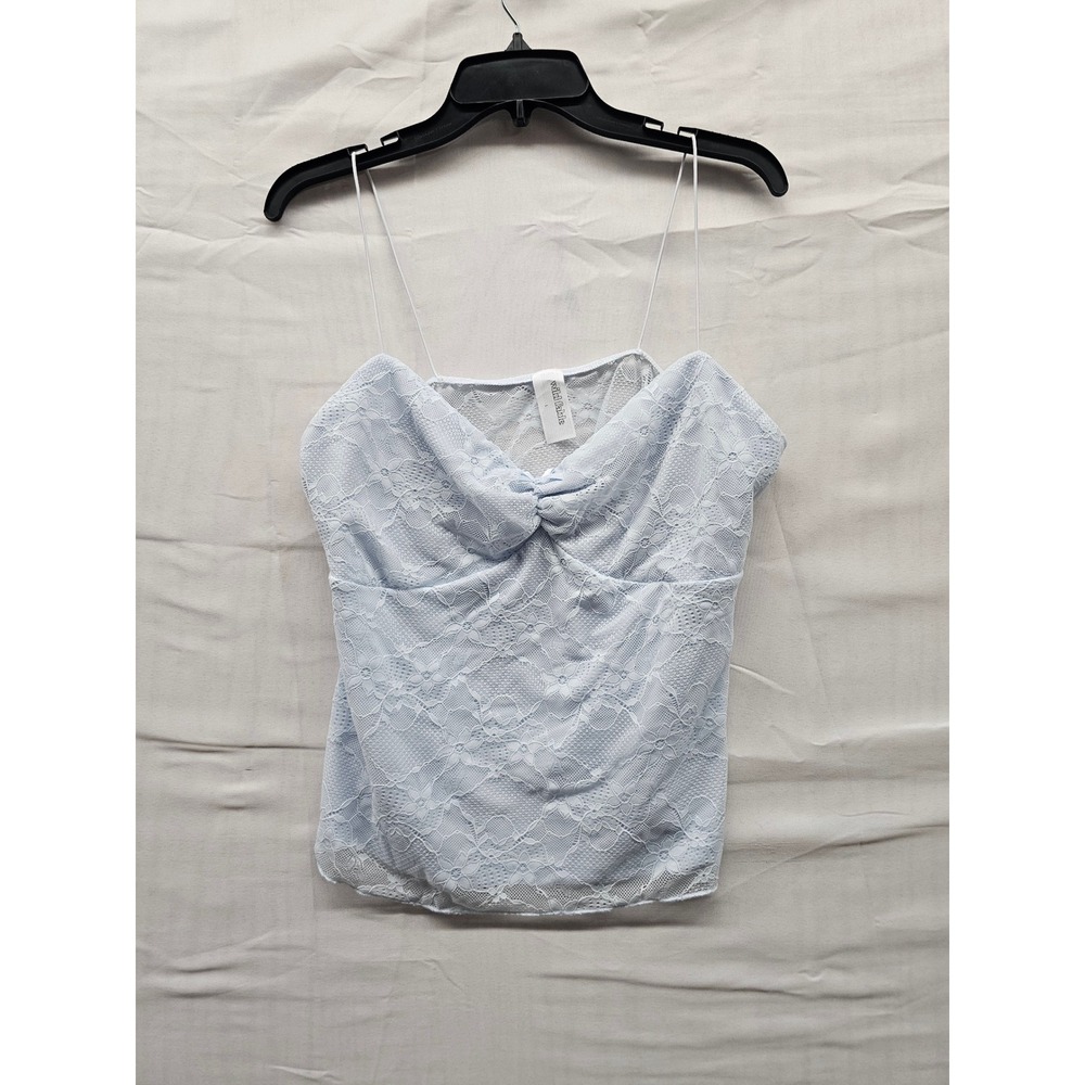 Wild Fable Womens Light Blue Lace Cami Twist Front Spaghetti Strap Top Large NEW